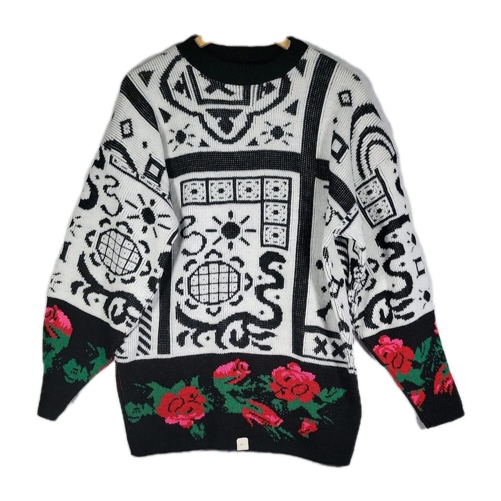 Vintage La Venture Unisex Pullover Knit Oversized Sweater Rose Sun USA NEW